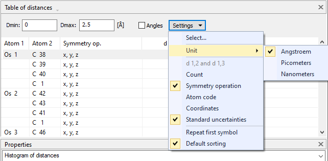 Screenshot of dialog bar with opened dropdown menu from Settings button