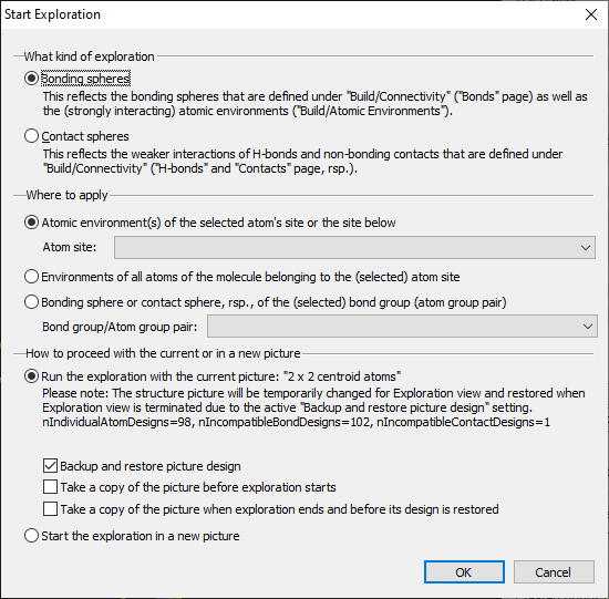 Screenshot of Start Exploration dialog