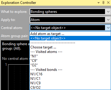 Screenshot of dropdown list at Central atom showing the previously targeted or visited objects