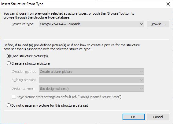 Screenshot of Insert Structure From Type dialog
