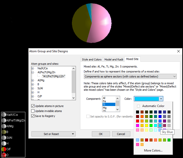 Defining colors for components of mixed site