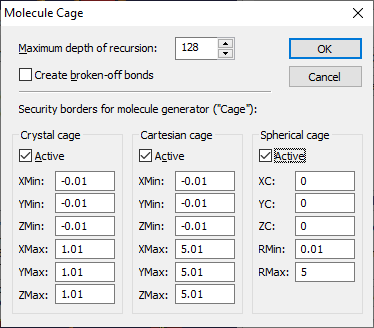 Molecule Cage dialog