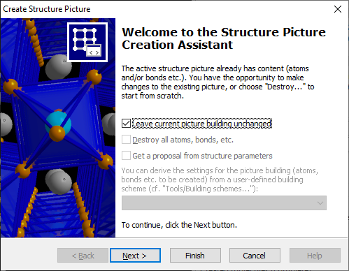 Screenshot of Picture Creation Assistant Welcome page for an already existing picture
