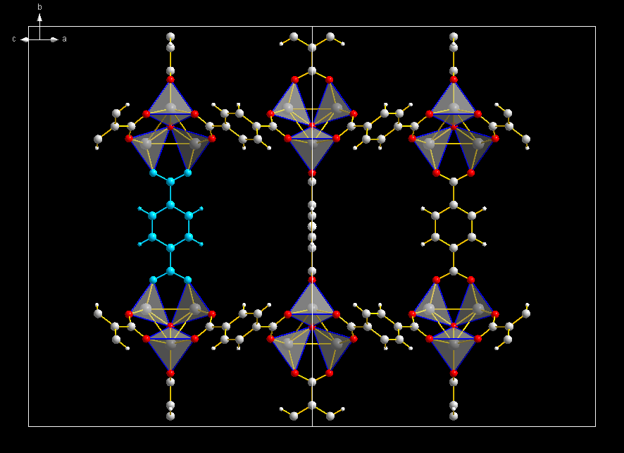 One organic linker (terephalate) in light blue